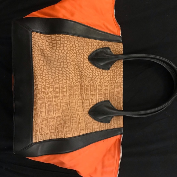 Orange/Crocodile Pour Le Victoire Tote - Picture 2 of 5